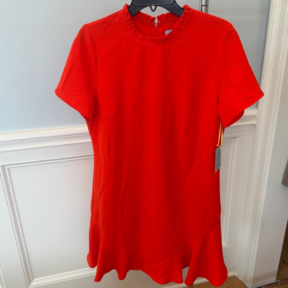 CeCe Vibrant Red Ruffle-Trim Dress 10 NWT